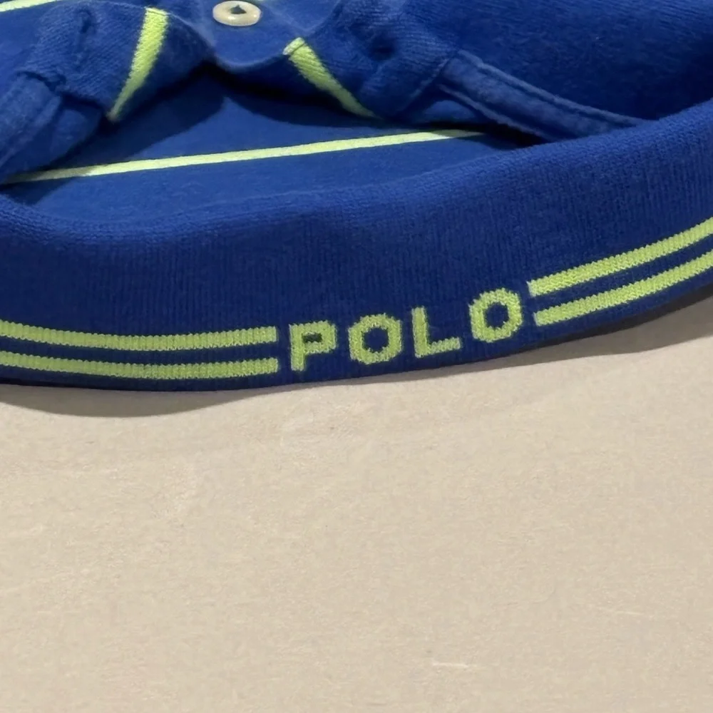 Polo Ralph Lauren Shirt Mens XL Blue Lime Green Striped Short Sleeve Pony Logo
